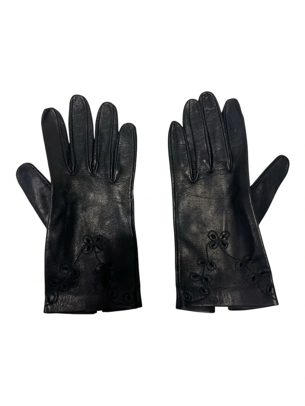Classic Black Leather Gloves with Subtle Embroidery